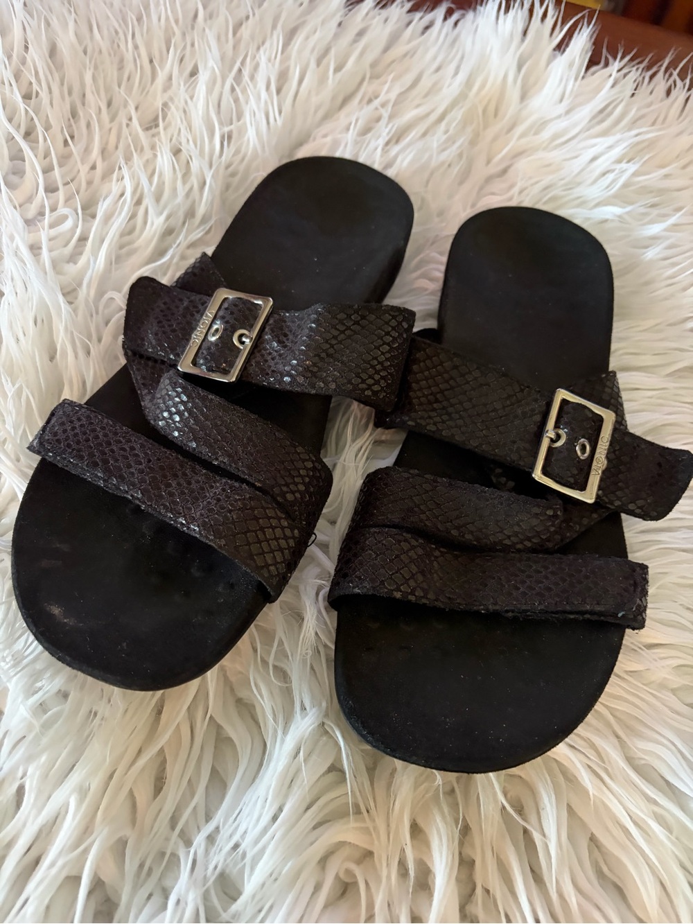 Vionic Skylar - Women's Black Adjustable Slide Orthotic Sandals Sz 9